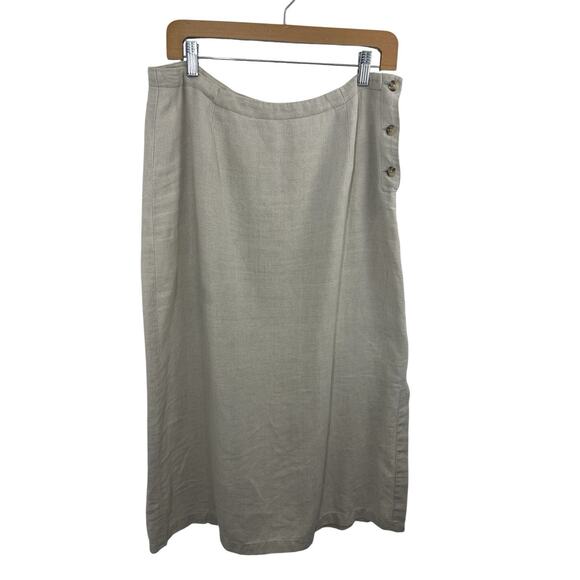 EDDIE BAUER Light Biege 100% Linen Skirt Size 14P Slit Neutral Boho Long Tan - Picture 1 of 8